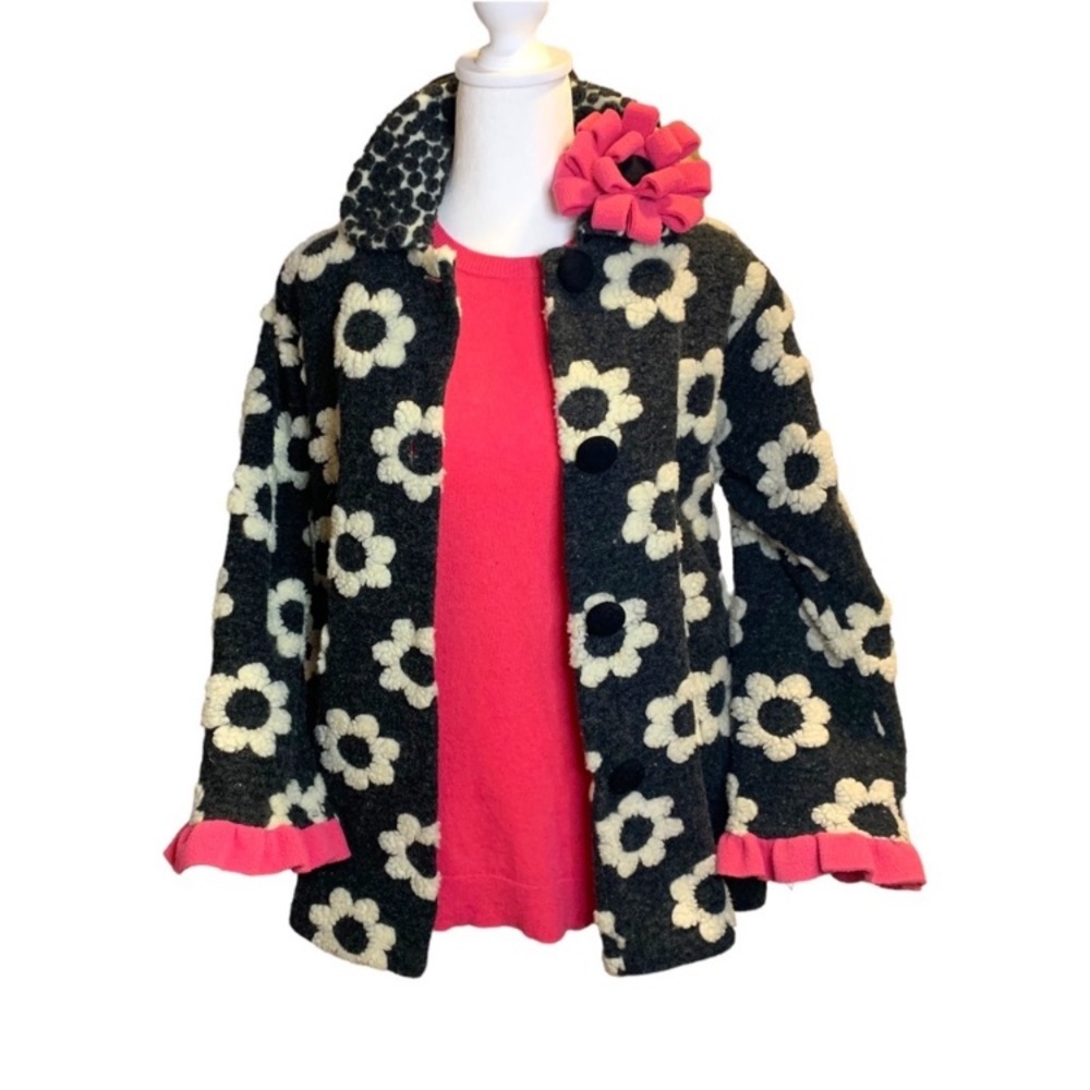 Gray & Cream Floral Coat with Pink Accents Fendi Inspo Small